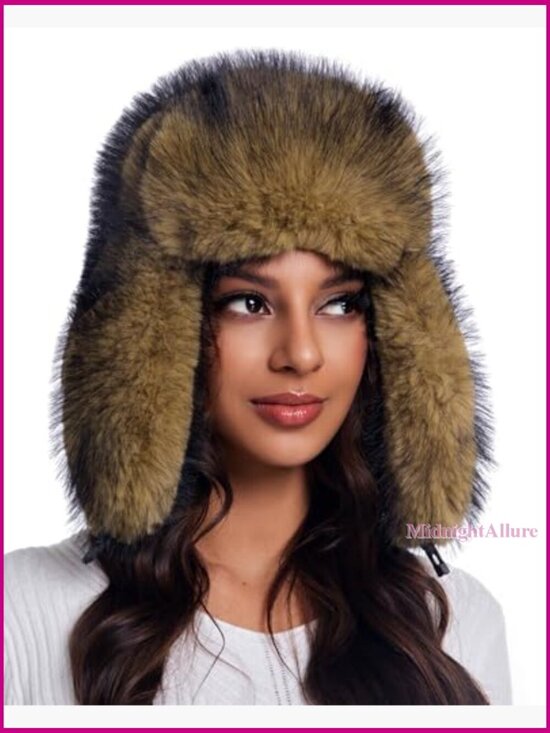 Faux Fur Trapper Hat with Ear Flaps - Winter Warm Russian Ushanka Style